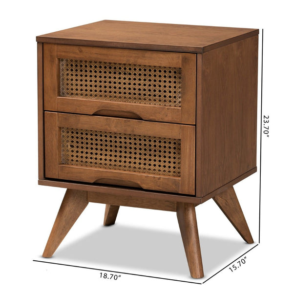Baxton Studio Baxton Studio Barrett Mid-Century Nightstand - Walnut Brown Wood & Rattan, 2 Drawers for Storage MG9001-Rattan-2DW-NS