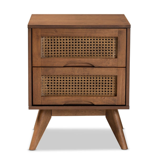 Baxton Studio Baxton Studio Barrett Mid-Century Nightstand - Walnut Brown Wood & Rattan, 2 Drawers for Storage MG9001-Rattan-2DW-NS