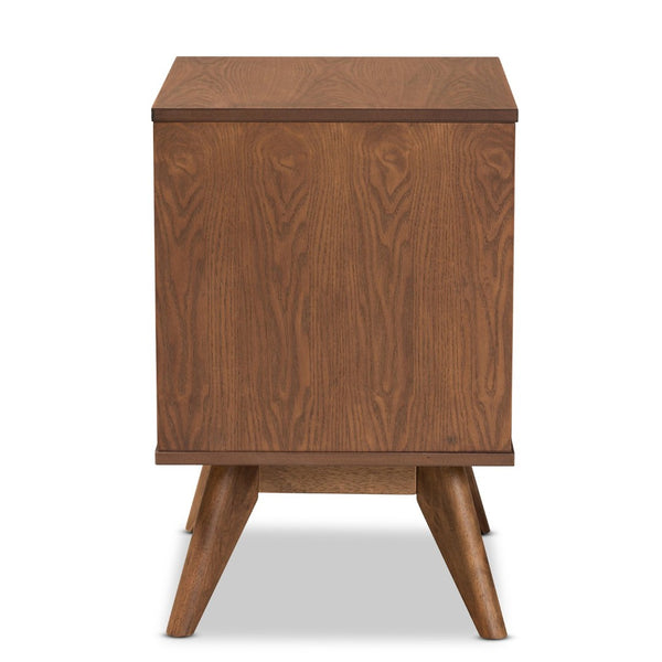 Baxton Studio Baxton Studio Barrett Mid-Century Nightstand - Walnut Brown Wood & Rattan, 2 Drawers for Storage MG9001-Rattan-2DW-NS
