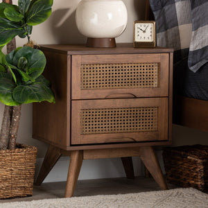 Baxton Studio Baxton Studio Barrett Mid-Century Nightstand - Walnut Brown Wood & Rattan, 2 Drawers for Storage MG9001-Rattan-2DW-NS