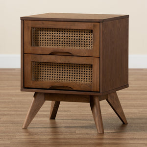 Baxton Studio Baxton Studio Barrett Mid-Century Nightstand - Walnut Brown Wood & Rattan, 2 Drawers for Storage MG9001-Rattan-2DW-NS