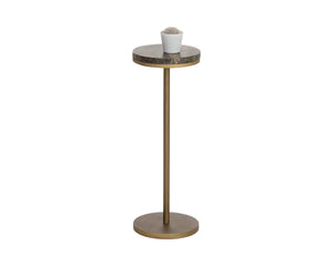 Sunpan Ivor Marble Pedestal End Table Genuine Italian Stone Top with Antique Brass Iron Base Brown 112983