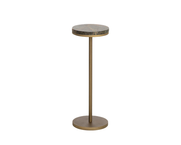 Sunpan Ivor Marble Pedestal End Table Genuine Italian Stone Top with Antique Brass Iron Base Brown 112983