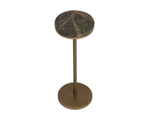 Sunpan Ivor Marble Pedestal End Table Genuine Italian Stone Top with Antique Brass Iron Base Brown 112983
