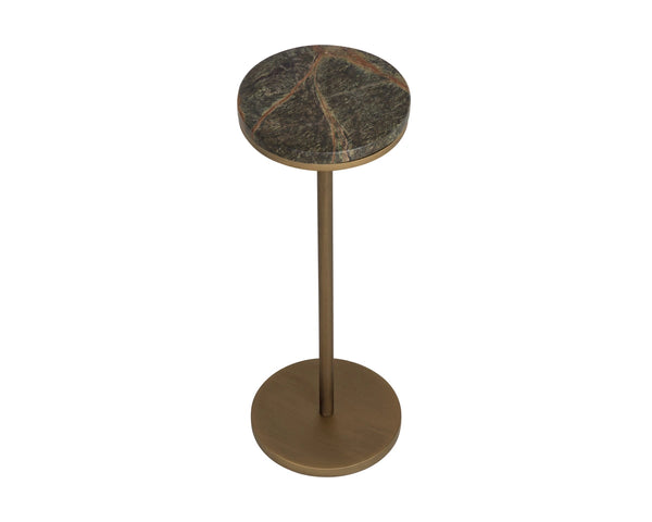 Sunpan Ivor Marble Pedestal End Table Genuine Italian Stone Top with Antique Brass Iron Base Brown 112983