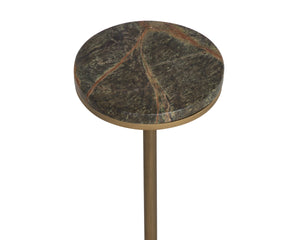 Sunpan Ivor Marble Pedestal End Table Genuine Italian Stone Top with Antique Brass Iron Base Brown 112983