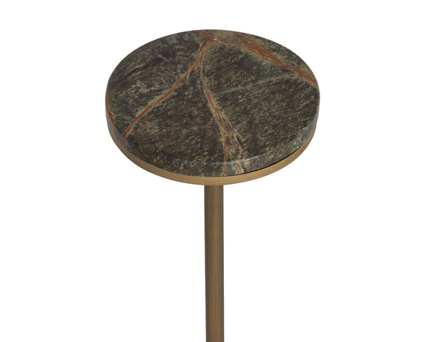 Sunpan Ivor Marble Pedestal End Table Genuine Italian Stone Top with Antique Brass Iron Base Brown 112983