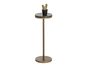 Sunpan Ivor Marble Pedestal End Table Genuine Italian Stone Top with Antique Brass Iron Base Green 112984
