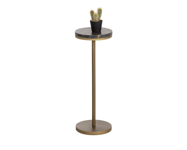 Sunpan Ivor Marble Pedestal End Table Genuine Italian Stone Top with Antique Brass Iron Base Green 112984