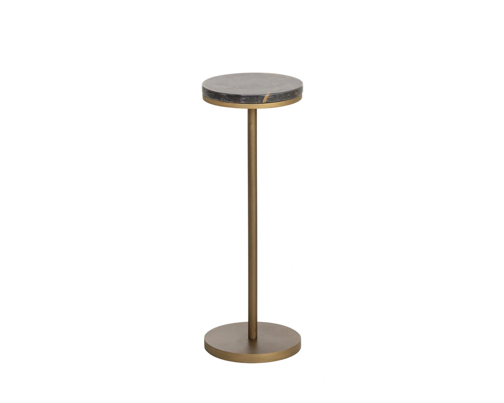 Sunpan Ivor Marble Pedestal End Table Genuine Italian Stone Top with Antique Brass Iron Base Green 112984