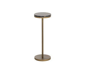 Sunpan Ivor Marble Pedestal End Table Genuine Italian Stone Top with Antique Brass Iron Base Green 112984