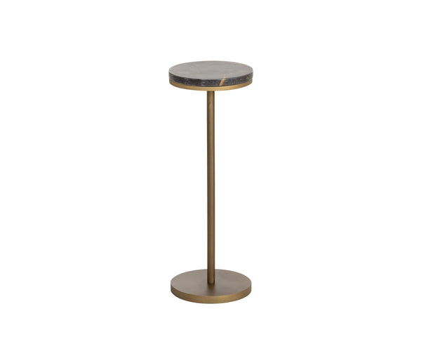Sunpan Ivor Marble Pedestal End Table Genuine Italian Stone Top with Antique Brass Iron Base Green 112984