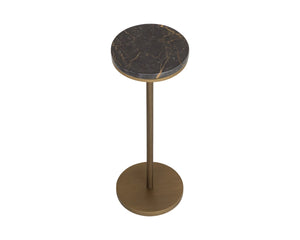 Sunpan Ivor Marble Pedestal End Table Genuine Italian Stone Top with Antique Brass Iron Base Green 112984