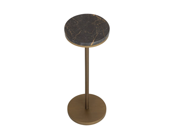 Sunpan Ivor Marble Pedestal End Table Genuine Italian Stone Top with Antique Brass Iron Base Green 112984