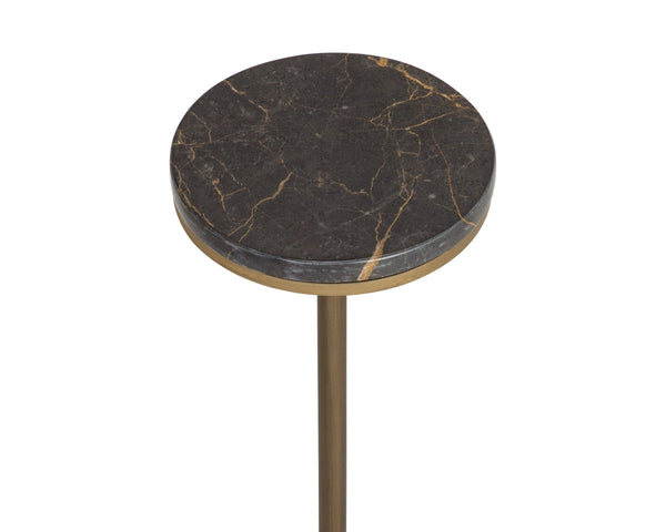 Sunpan Ivor Marble Pedestal End Table Genuine Italian Stone Top with Antique Brass Iron Base Green 112984