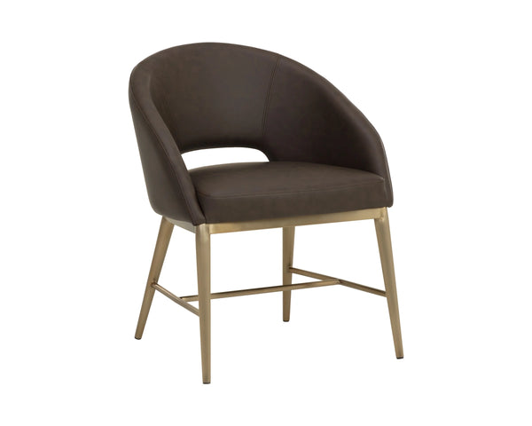 Sunpan Abelson Faux Leather Dining Armchair with Antique Brass Base for Refined Spaces 112987