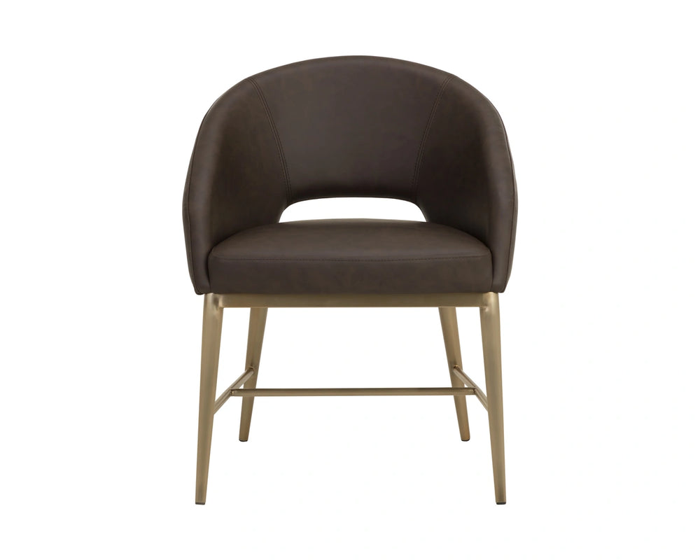 Sunpan Abelson Faux Leather Dining Armchair with Antique Brass Base for Refined Spaces 112987