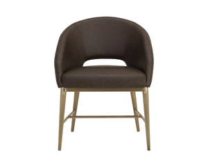 Sunpan Abelson Faux Leather Dining Armchair with Antique Brass Base for Refined Spaces 112987