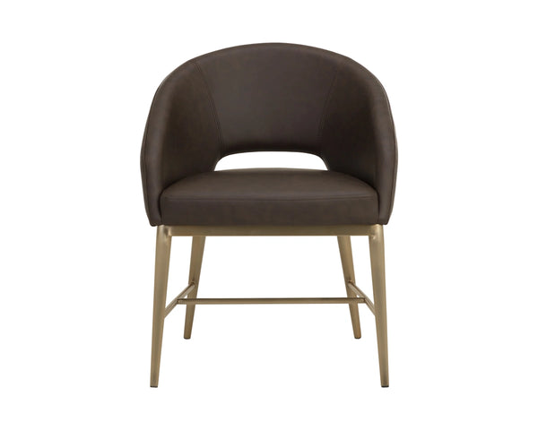 Sunpan Abelson Faux Leather Dining Armchair with Antique Brass Base for Refined Spaces 112987