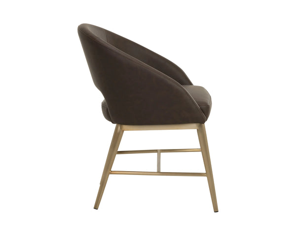 Sunpan Abelson Faux Leather Dining Armchair with Antique Brass Base for Refined Spaces 112987