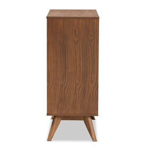 Baxton Studio Baxton Studio Barrett 4-Drawer Chest: Mid-Century Walnut Finish with Rattan Accents for Stylish Storage MG9001-Rattan-4DW-Chest