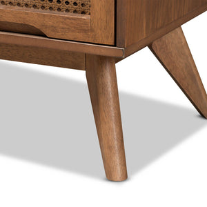 Baxton Studio Baxton Studio Barrett 4-Drawer Chest: Mid-Century Walnut Finish with Rattan Accents for Stylish Storage MG9001-Rattan-4DW-Chest