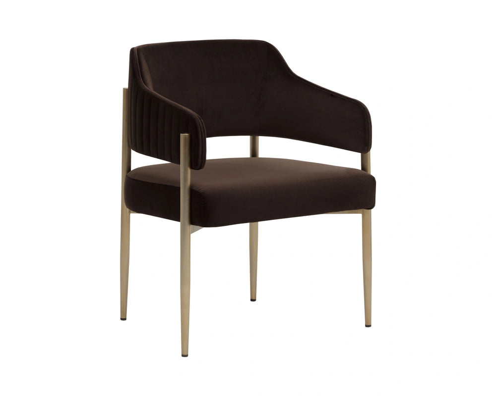 Sunpan Tova Velvet Upholstered Dining Armchair with Sculpted Back and Steel Legs 112996