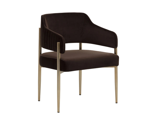 Sunpan Tova Velvet Upholstered Dining Armchair with Sculpted Back and Steel Legs 112996