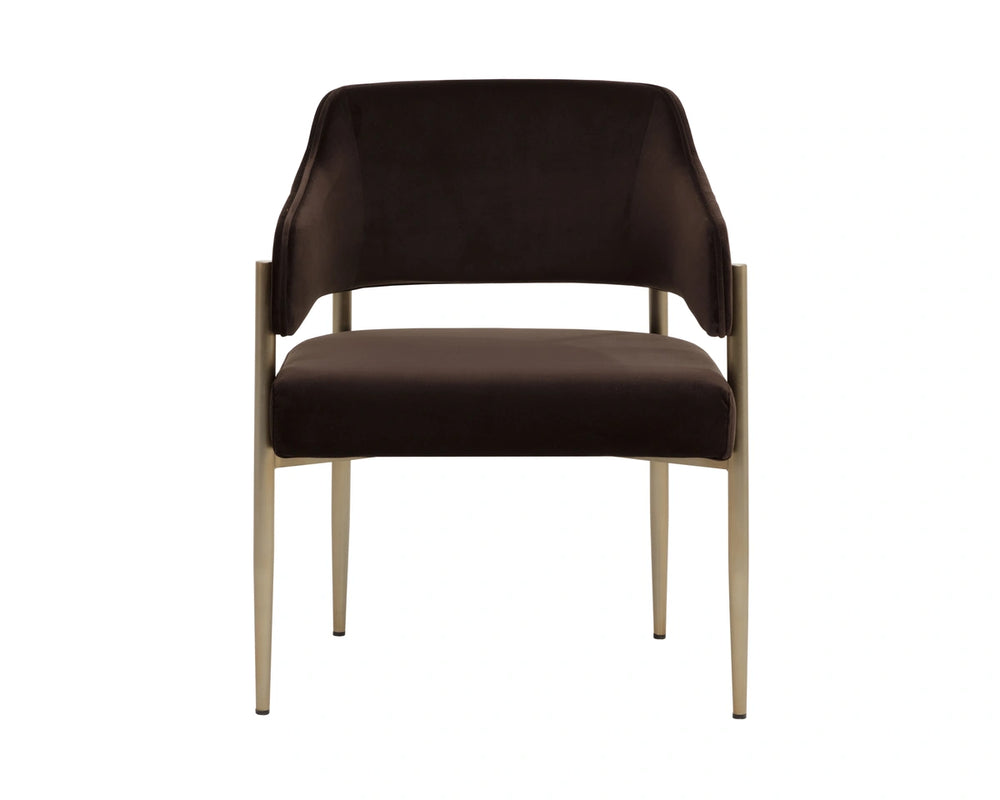 Sunpan Tova Velvet Upholstered Dining Armchair with Sculpted Back and Steel Legs 112996