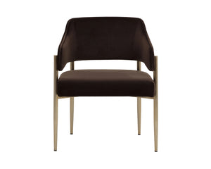 Sunpan Tova Velvet Upholstered Dining Armchair with Sculpted Back and Steel Legs 112996