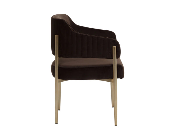 Sunpan Tova Velvet Upholstered Dining Armchair with Sculpted Back and Steel Legs 112996