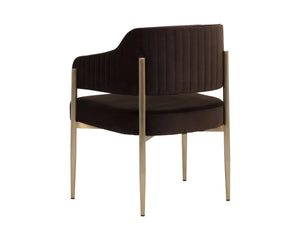 Sunpan Tova Velvet Upholstered Dining Armchair with Sculpted Back and Steel Legs 112996