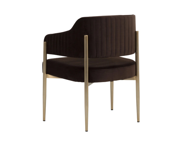 Sunpan Tova Velvet Upholstered Dining Armchair with Sculpted Back and Steel Legs 112996