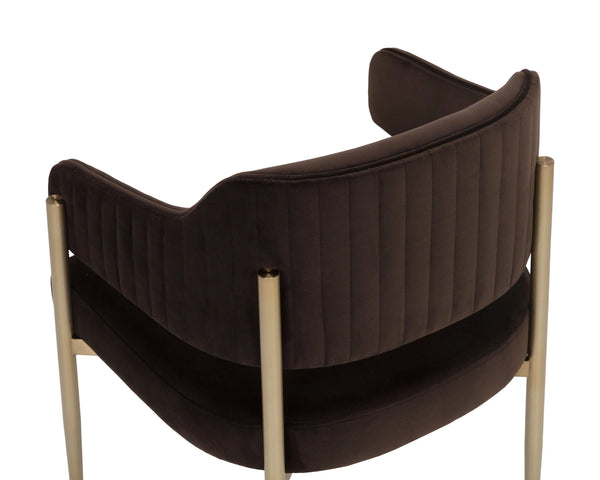 Sunpan Tova Velvet Upholstered Dining Armchair with Sculpted Back and Steel Legs 112996