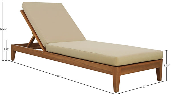 Meridian Furniture Mirella Solid Teak Outdoor Chaise Lounge with Water Resistant Cushion for Pool and Patio Resort Tan 112Tan