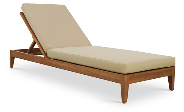 Meridian Furniture Mirella Solid Teak Outdoor Chaise Lounge with Water Resistant Cushion for Pool and Patio Resort Tan 112Tan