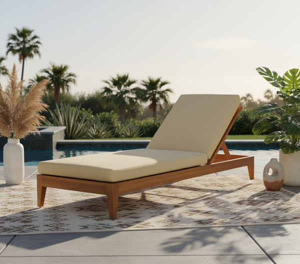 Meridian Furniture Mirella Solid Teak Outdoor Chaise Lounge with Water Resistant Cushion for Pool and Patio Resort Tan 112Tan