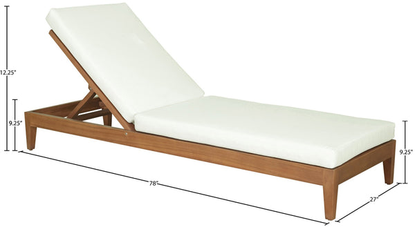 Meridian Furniture Mirella Solid Teak Outdoor Chaise Lounge with Water Resistant Cushion for Pool and Patio Resort Off-White 112White