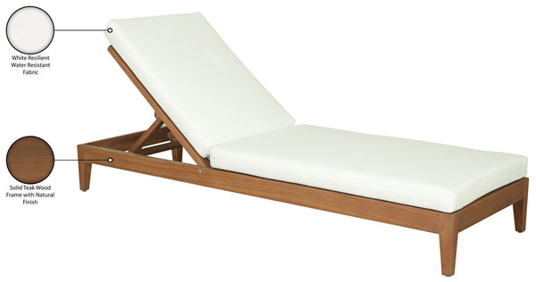 Meridian Furniture Mirella Solid Teak Outdoor Chaise Lounge with Water Resistant Cushion for Pool and Patio Resort Off-White 112White