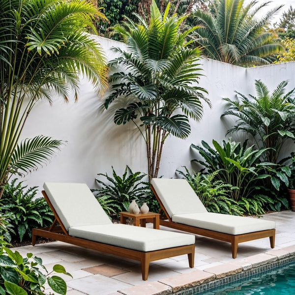 Meridian Furniture Mirella Solid Teak Outdoor Chaise Lounge with Water Resistant Cushion for Pool and Patio Resort Off-White 112White