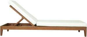 Meridian Furniture Mirella Solid Teak Outdoor Chaise Lounge with Water Resistant Cushion for Pool and Patio Resort Off-White 112White