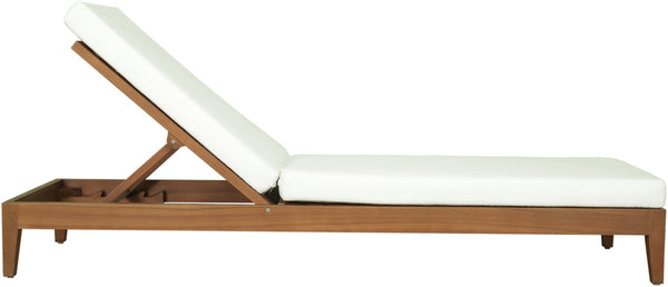 Meridian Furniture Mirella Solid Teak Outdoor Chaise Lounge with Water Resistant Cushion for Pool and Patio Resort Off-White 112White