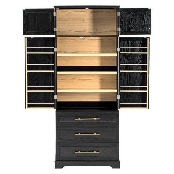 English Elm K&k Farmhouse Pantry Cabinet Tall Freestanding Kitchen Storage with Drawers Shelves Black N707P356569B