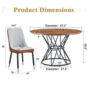 English Elm Table and Chair Set Round Walnut Mdf Top Hourglass Base with Four Pu Leather Seats Brown,Light Gray,Walnut+Black W1151S04841