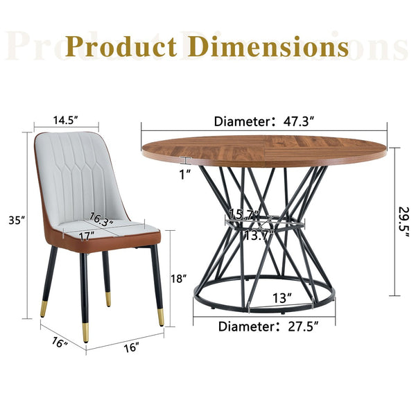 English Elm Table and Chair Set Round Walnut Mdf Top Hourglass Base with Four Pu Leather Seats Brown,Light Gray,Walnut+Black W1151S04841
