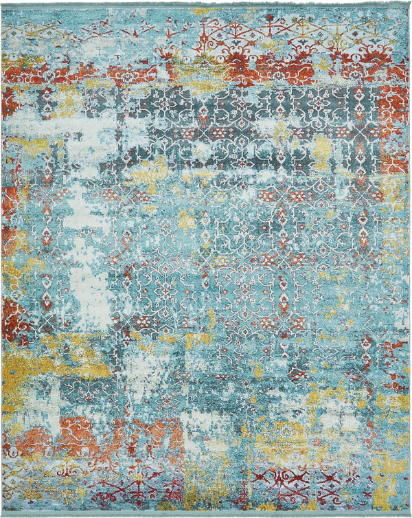 Unique Loom Baracoa Alamar Machine Made Abstract Rug Blue, Olive/Turquoise/Yellow 8' 4" x 10' 0"