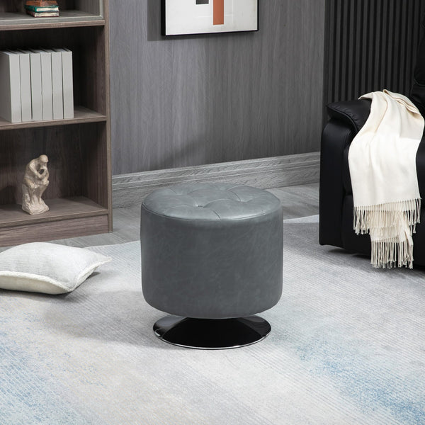 English Elm Homcom 360° Swivel Foot Stool - Versatile Pu Ottoman With Thick Padding & Steel Base, Grey Style W2225P229606