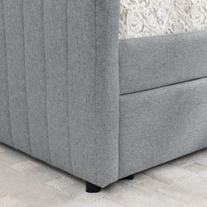 English Elm Queen Size Daybed With Trundle & Drawers – Stylish Grey Upholstered Sofa Bed For Guests & Storage W1413S00067-GIGA