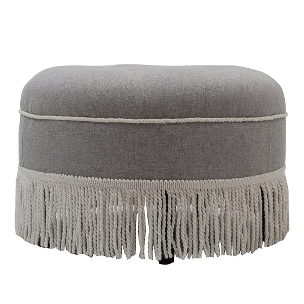 English Elm Jennifer Taylor Home - Yolanda 24" Round Upholstered Accent Ottoman - Light Gray & Ivory Trim For Elegant Home Style B2719P238166