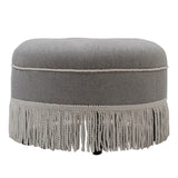 English Elm Yolanda 24" Round Upholstered Accent Ottoman, Light Gray Polyester With Ivory Trim